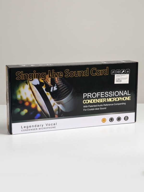 Микрофон конденсаторный Music Life золотой: кабель, ветрозащита, стойка