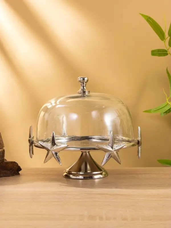 Тортовница со стеклянной крышкой "Звёзды" алюминий 21х21х23 см