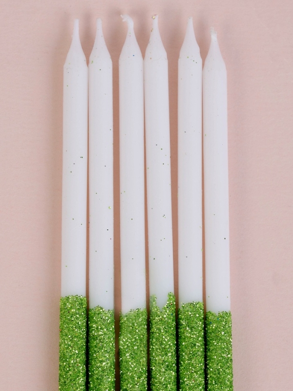 Свечи для торта "Блестящее сияние", 6 шт, белые с зелёным