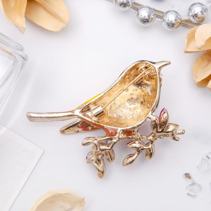 Брошь &laquo;Птичка-синичка&raquo;, цветная жёлтый в золоте