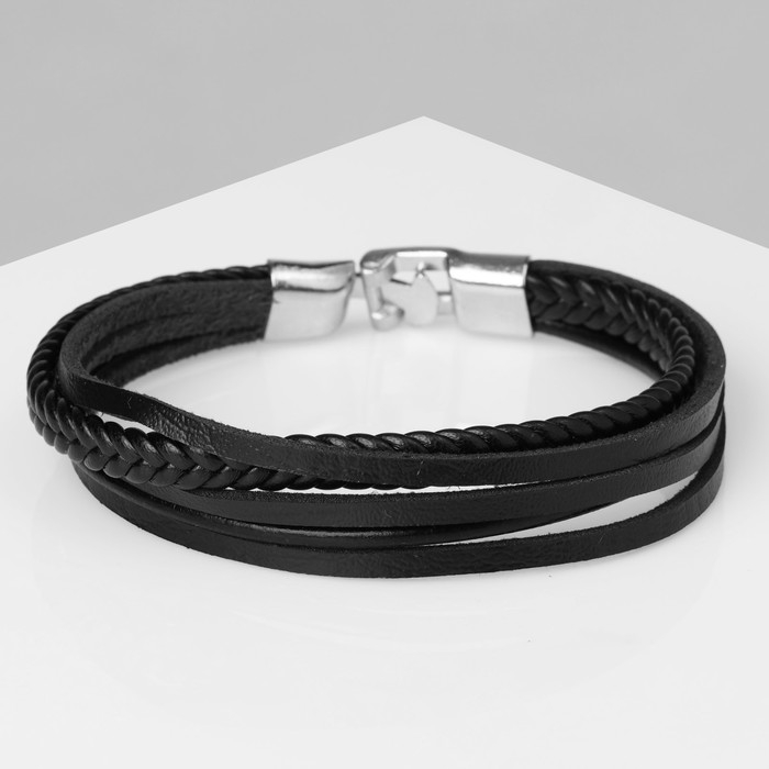 Браслет унисекс &laquo;Переплетение&raquo; классика, 5 нитей, цвет чёрный с серебром, d=7 см