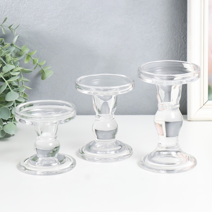 Подсвечник стекло Подсвечник стекло "Креманка" прозрачный набор 3 шт h- 8,5, 11,4, 14х8,5х8,5 см