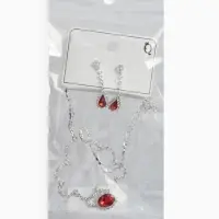 Набор 2 предмета: серьги, колье &laquo;Вечерний шик. Капля&raquo;, бело-красный в серебре