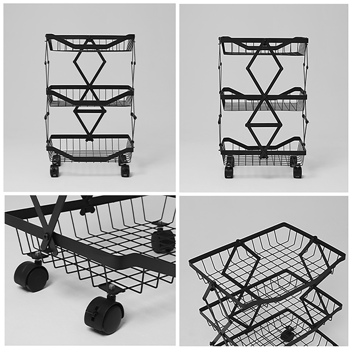 Накопитель складной на колесах, 3 полки, 35,3&times;27,3&times;53,3 см, цвет чёрный