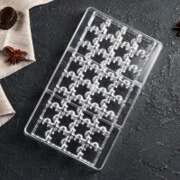 Форма для конфет и шоколада &laquo;Пазлы&raquo;, 20&times;12&times;2,5 см, 32 ячейки 2&times;2&times;0,8 см, цвет прозрачный