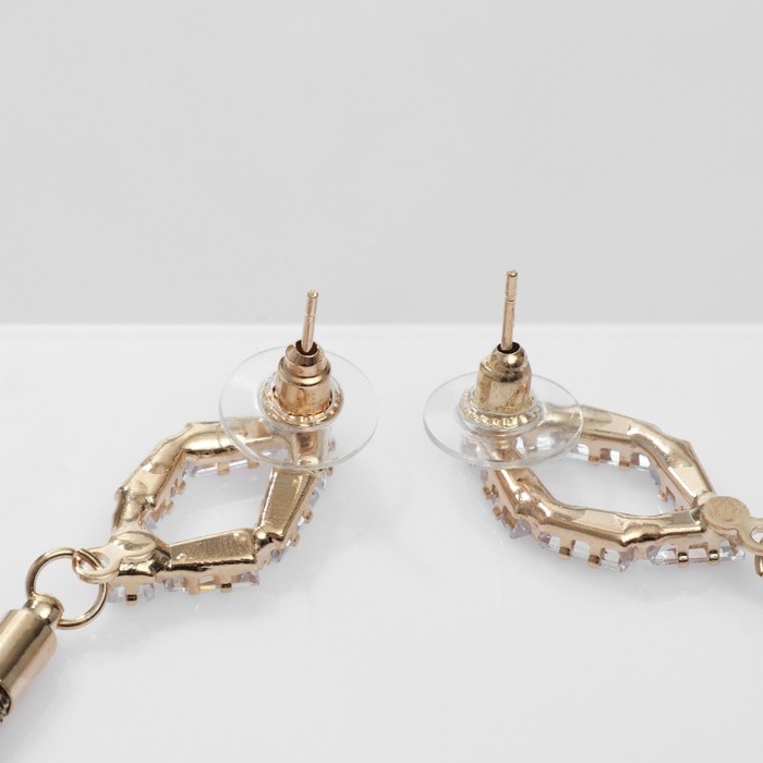 Серьги висячие со стразами &laquo;Одиссея&raquo; эллипс, цвет белый в золоте