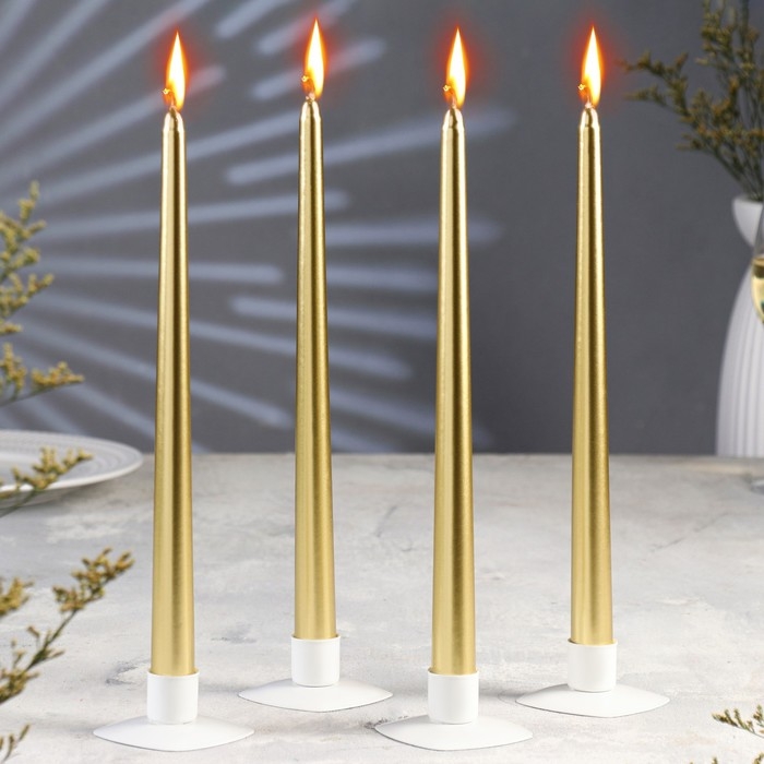 Набор Свечей античных, 2,2х 30 см, 4 штук, золотой металлик Набор Свечей античных, 2,2х 30 см, 4 штук, золотой металлик