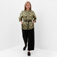 Костюм женский (туника и брюки), цвет хаки/черный, принт цветы, размер 56 Костюм женский (туника и брюки), цвет хаки/черный, принт цветы, размер 56