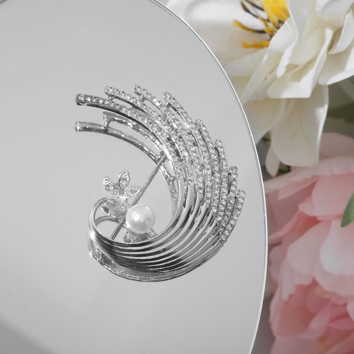 Брошь &laquo;Павлин&raquo; королевский, цвет белый в серебре