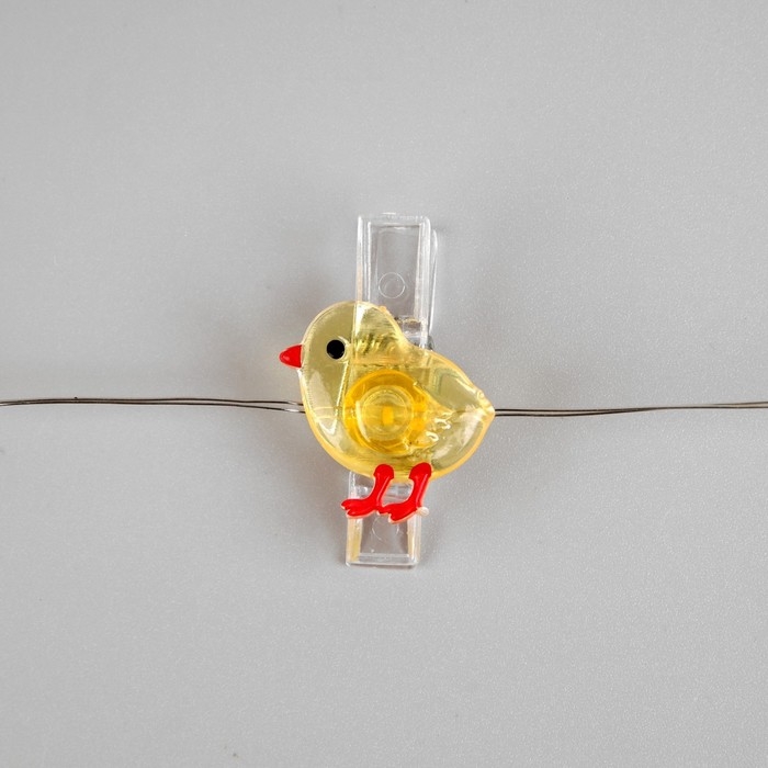 Гирлянда &laquo;Нить&raquo; 2 м роса с насадками &laquo;Прищепки-цыплёнок&raquo;, IP20, серебристая нить, 20 LED, батарейки ААх2 (нет в комплекте), свечение тёплое белое