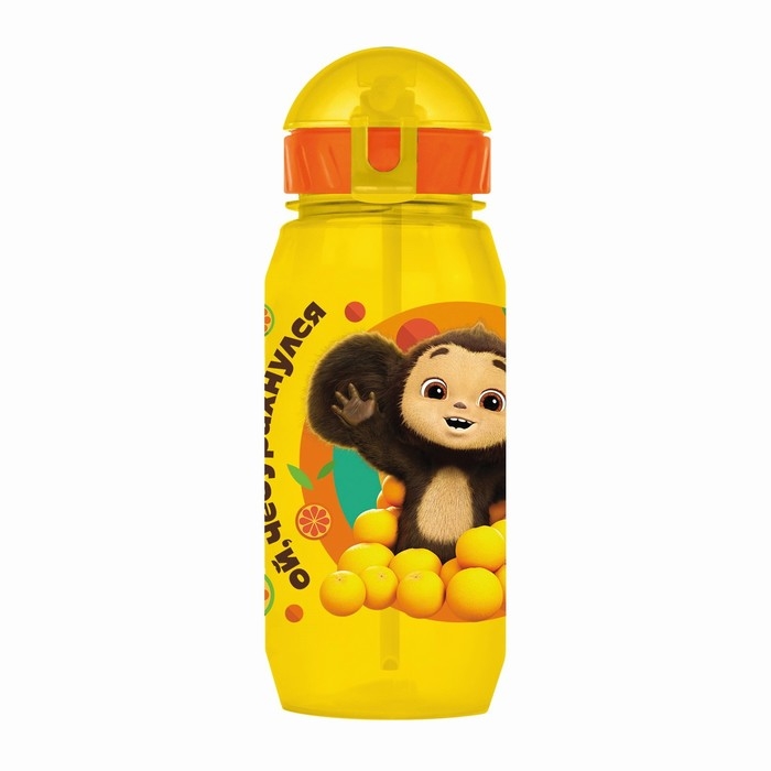Бутылочка детская с силиконовой трубочкой &laquo;Чебурашка&raquo;, 400 мл., со шнурком, цвет и рисунок МИКС