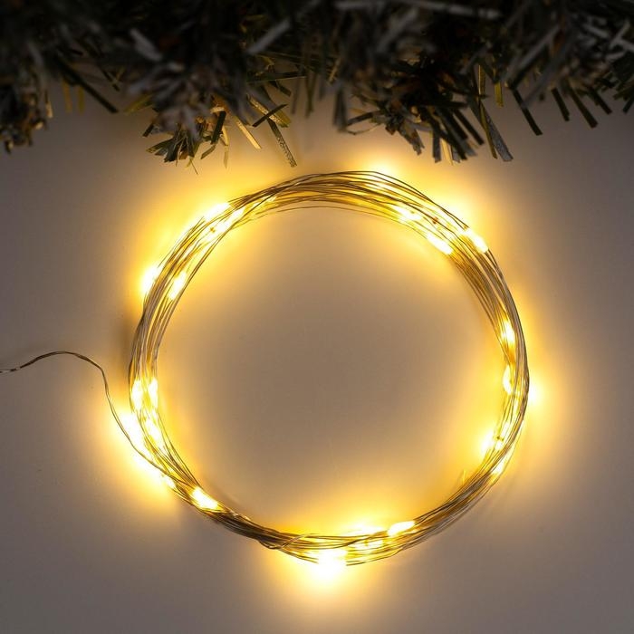 Гирлянда «Нить» 5 м роса, IP20, серебристая нить, 50 LED, свечение тёплое белое, USB Гирлянда «Нить» 5 м роса, IP20, серебристая нить, 50 LED, свечение тёплое белое, USB