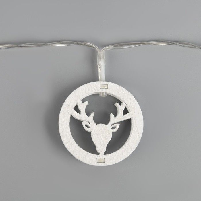 Гирлянда &laquo;Нить&raquo; 2 м с насадками &laquo;Олень&raquo;, IP20, прозрачная нить, 10 LED, батарейки AAх2 (нет в комплекте), свечение тёплое белое