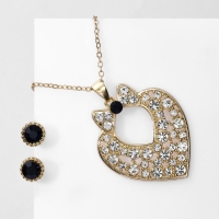 Гарнитур 2 предмета: серьги, кулон &laquo;Сердце&raquo; леди, цвет сине-белый в золоте, 48 см