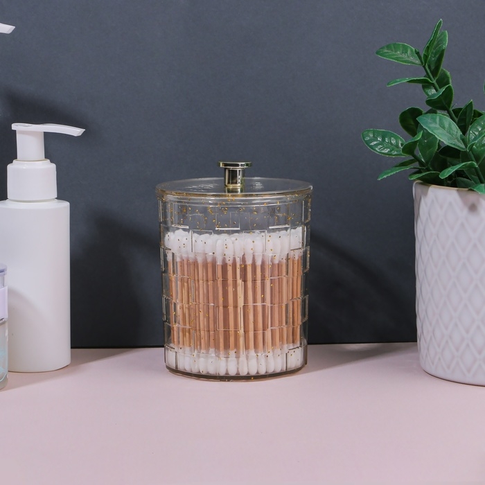 Органайзер для для ватных палочек «SHINE», с крышкой, 8,5 × 8,5 × 11,2 см, цвет прозрачный/золотистый Органайзер для для ватных палочек «SHINE», с крышкой, 8,5 × 8,5 × 11,2 см, цвет прозрачный/золотистый