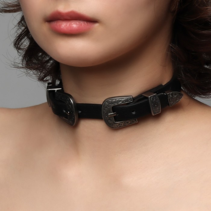 Чокер &laquo;Искушение&raquo; ремешок, цвет чёрный в чернёном серебре, 40 см