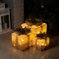 Светодиодная фигура «Бежевые подарки» 15, 20, 25 см, текстиль, металл, 220 В, свечение тёплое белое Светодиодная фигура «Бежевые подарки» 15, 20, 25 см, текстиль, металл, 220 В, свечение тёплое белое