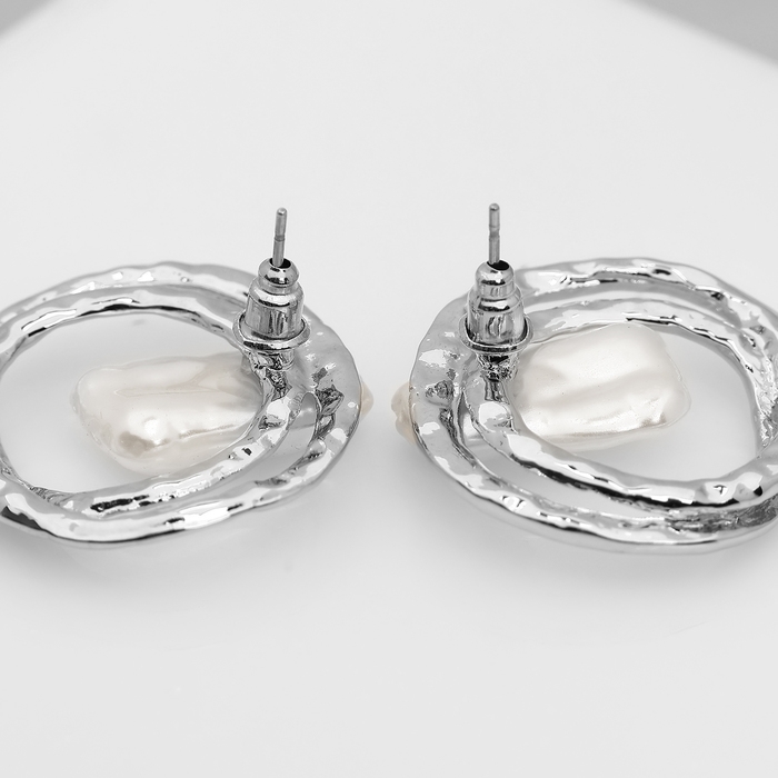 Серьги с жемчугом &laquo;Бусина&raquo; двойной круг, цвет серебро