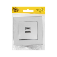 Розетка с USB-A + USB-C разъёмами, 2.1 A, 5В, TOT Glossy Glass, скрытая, стекло, серебристая 10439 Розетка с USB-A + USB-C разъёмами, 2.1 A, 5В, TOT Glossy Glass, скрытая, стекло, серебристая 10439