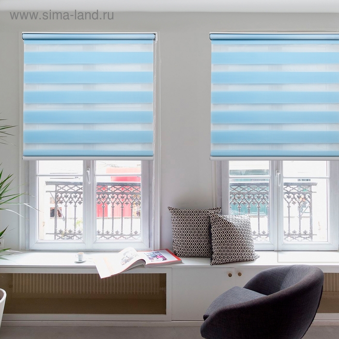Штора рулонная &laquo;День-Ночь&raquo;, 120&times;180 см (с учётом креплений 3,5 см), цвет голубой