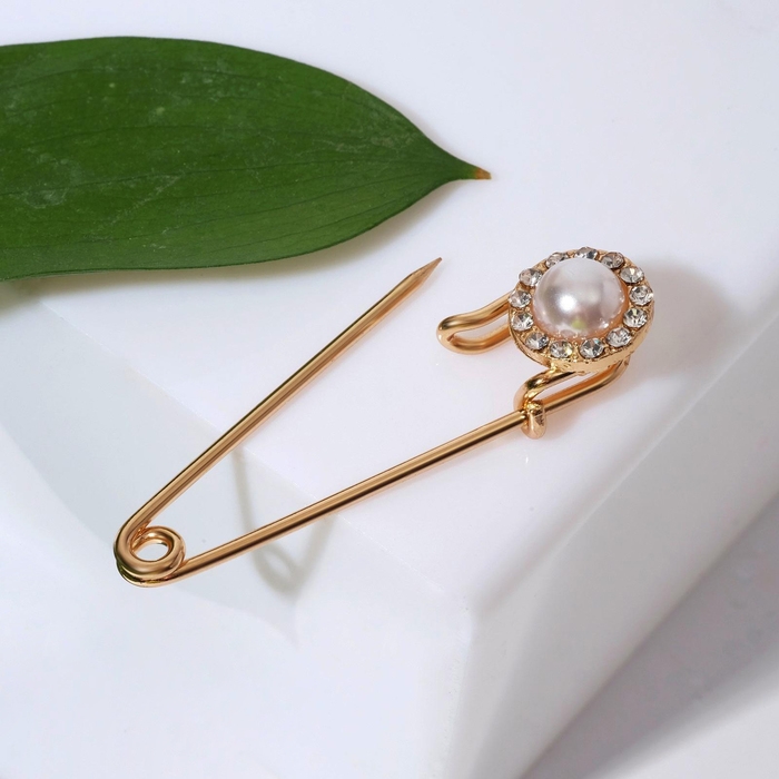 Булавка &laquo;Классика&raquo;, круг, 5 см, цвет белый в золоте