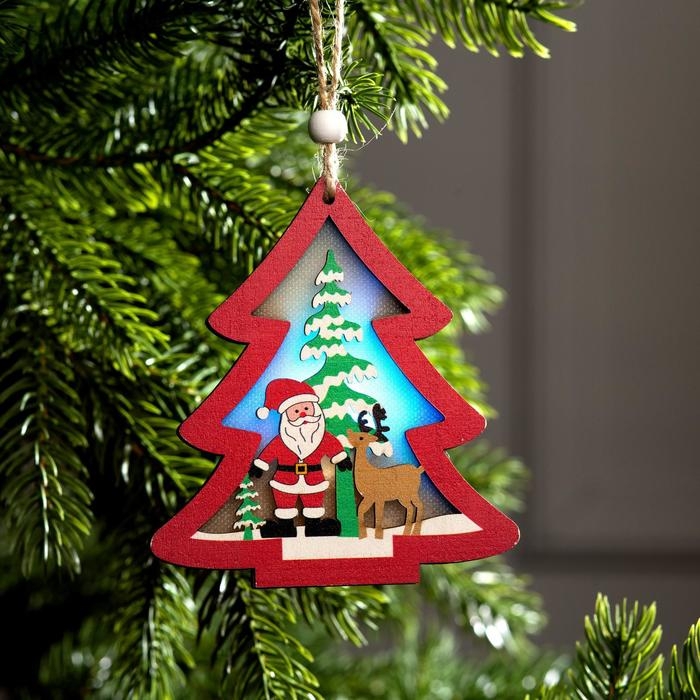 Ёлочная игрушка «Красная ёлочка с Дедом Морозом», от батареек, свечение RGB Ёлочная игрушка «Красная ёлочка с Дедом Морозом», от батареек, свечение RGB