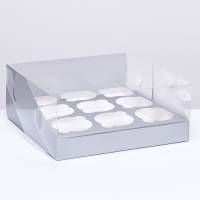 Коробка для 9 капкейков 23,5 х 23,5 х 10 , Серебро
