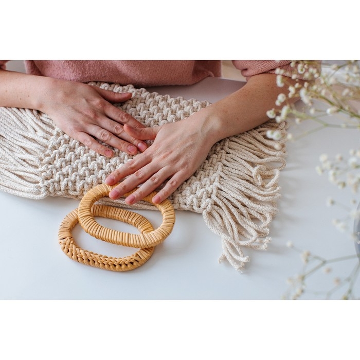 Ручки для сумок деревянные, плетёные, d = 9,8 × 5,9 / 13,5 × 9,5 см, 2 шт, цвет бежевый Ручки для сумок деревянные, плетёные, d = 9,8 × 5,9 / 13,5 × 9,5 см, 2 шт, цвет бежевый