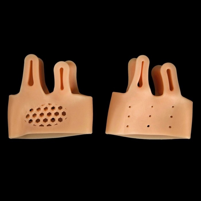 Корректоры - разделители для пальцев ног, на манжете, дышащие, 2 разделителя, силиконовые, 8 × 7 см, пара, цвет бежевый Корректоры - разделители для пальцев ног, на манжете, дышащие, 2 разделителя, силиконовые, 8 × 7 см, пара, цвет бежевый