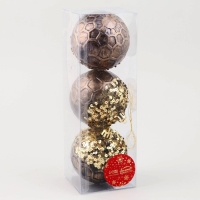 Набор шаров пластик d-8 см, 3 шт "Сказочные узоры" снежинки, золотисто-коричневый Набор шаров пластик d-8 см, 3 шт "Сказочные узоры" снежинки, золотисто-коричневый