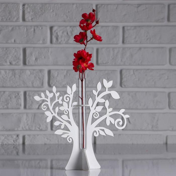 Кашпо деревянное 21×7.6×18.6 см с 1 колбой Кашпо деревянное 21×7.6×18.6 см с 1 колбой "Дерево", белый