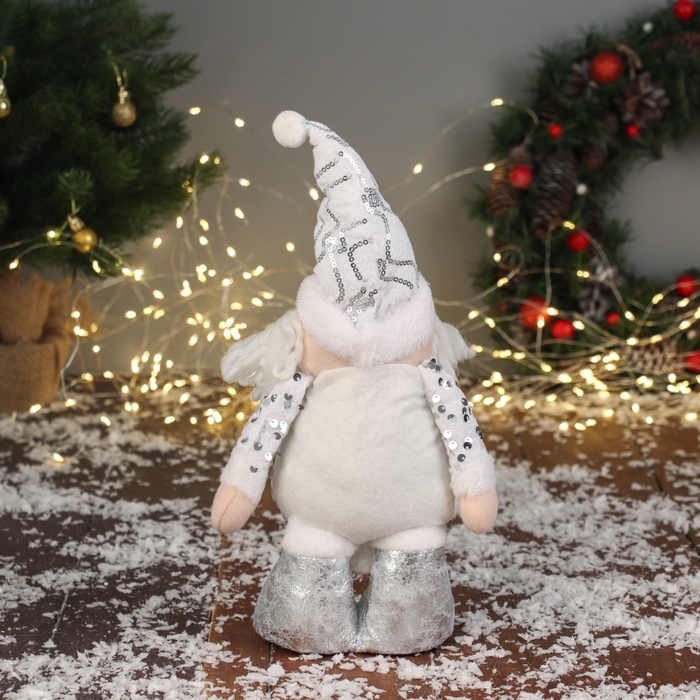 Мягкая игрушка Мягкая игрушка "Дед Мороз в блестящем колпаке" 36х19 см, серебристо-белый