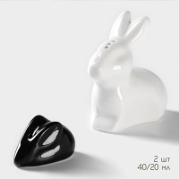 Набор фарфоровый для специй на бамбуковой подставке BellaTenero &laquo;Зайцы&raquo;, 3 предмета: солонка 50 мл, перечница 20 мл, подставка, цвет белый и чёрный