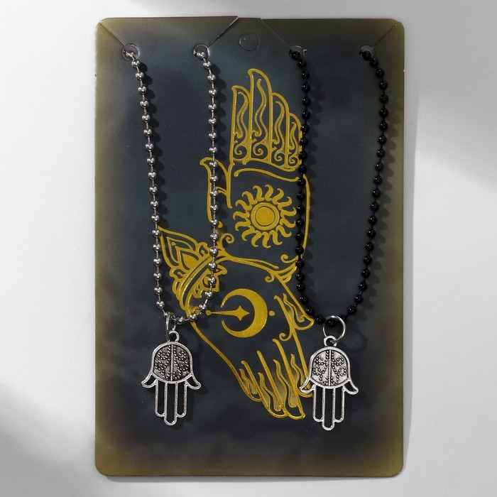 Кулоны &laquo;Неразлучники&raquo; рука хамса, цвет чёрно-серебряный, 45 см