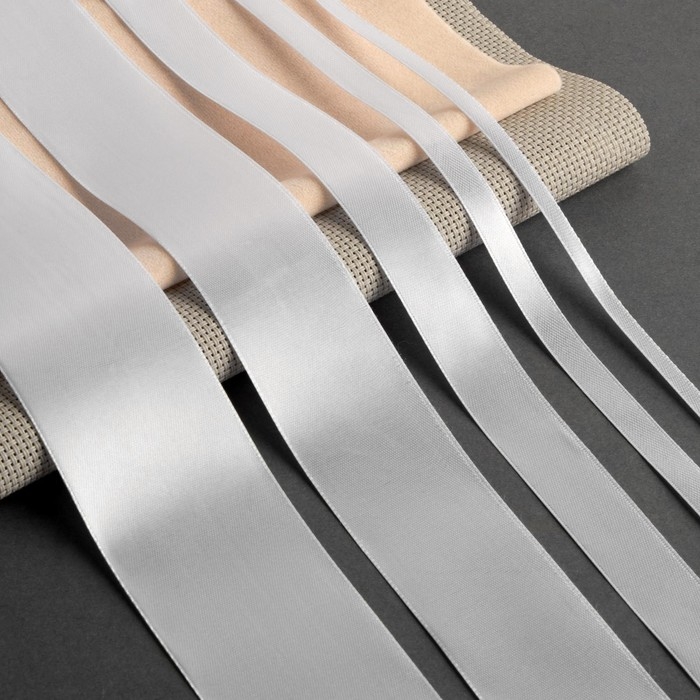 Набор атласных лент, 5 шт, размер лент: 6/10/20/40/50 мм &times; 23 &plusmn; 1 м, цвет белый