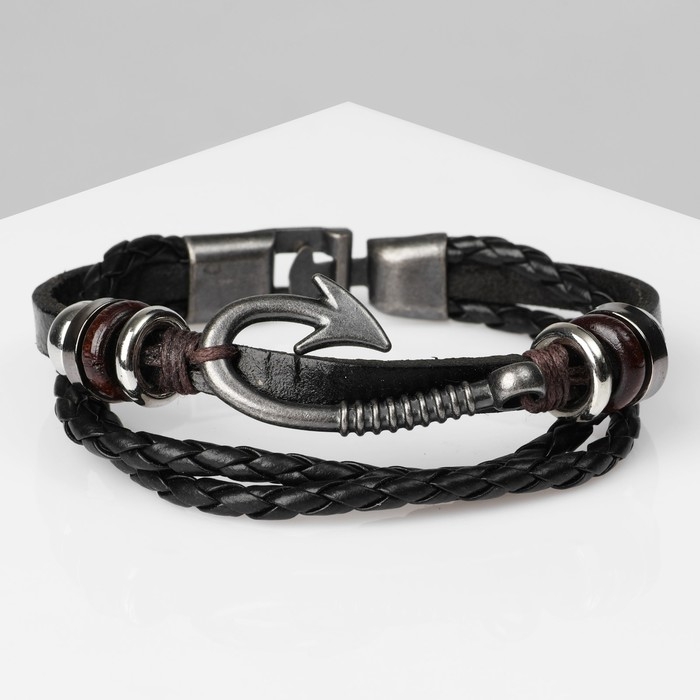 Браслет мужской &laquo;Стиль&raquo; крючок, цвет чёрный с чернёным серебром, 21,5 см