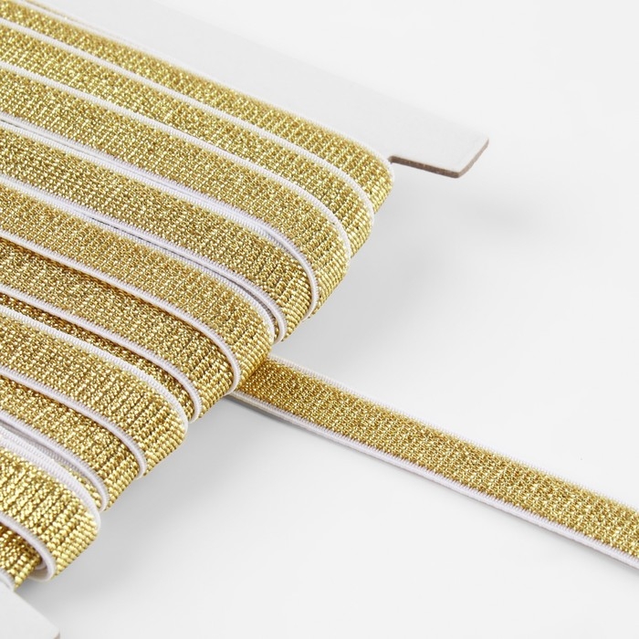 Резинка с глиттером, 10 мм, 10 &plusmn; 1 м, цвет белый/золотой