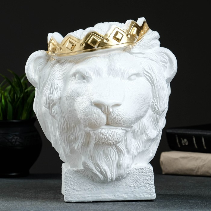 Копилка "Лев в короне" белый с золотом, 26см