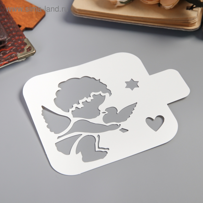 Трафарет пластик "Ангел малыш с голубем"9х9 см