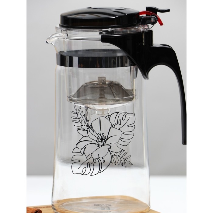 Чайник заварочный стеклянный Дорого внимание &laquo;Цветы&raquo;, 900 мл