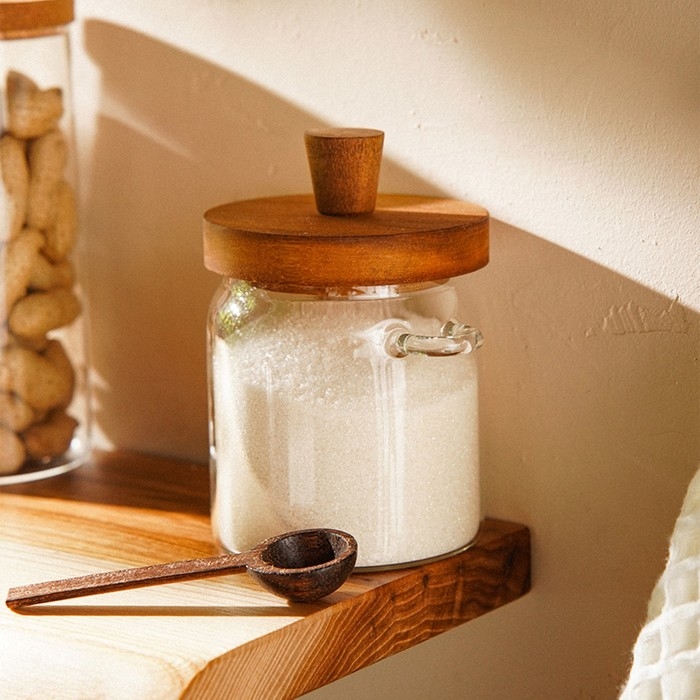 Банка стеклянная для сыпучих продуктов с ложкой SL Home &laquo;Южная акация&raquo;, 400 мл, 10,5&times;9&times;13 см