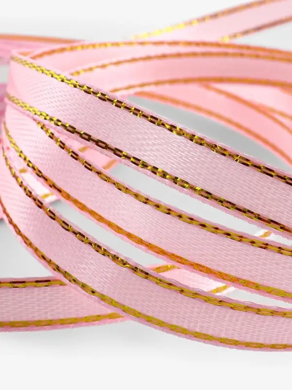 Лента атласная, с золотым люрексом, 6 мм, 23&plusmn;1 м, розовая №04