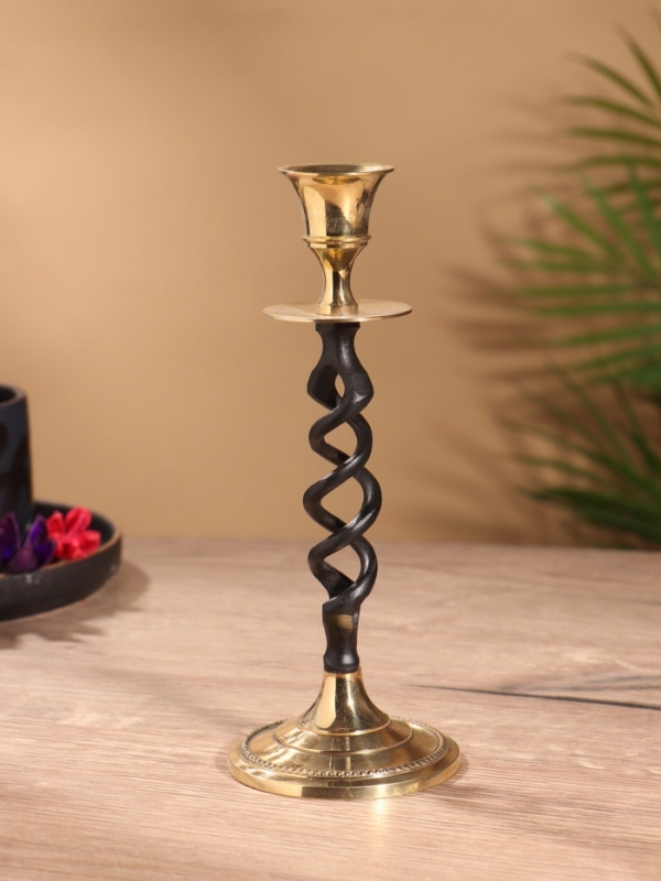 Подсвечник на 1 свечу "Спираль" латунь, черный с золотом 7х19 см