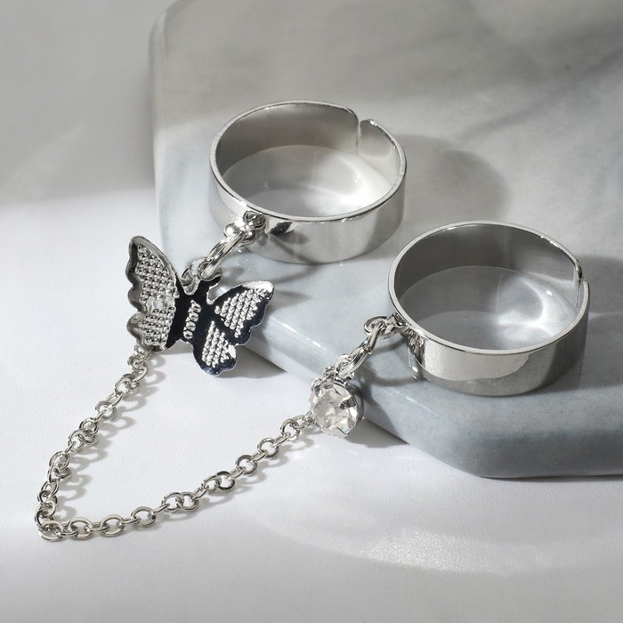 Набор колец 2 штуки «Тренд» лёгкость, цвет серебро, размер МИКС Набор колец 2 штуки «Тренд» лёгкость, цвет серебро, размер МИКС