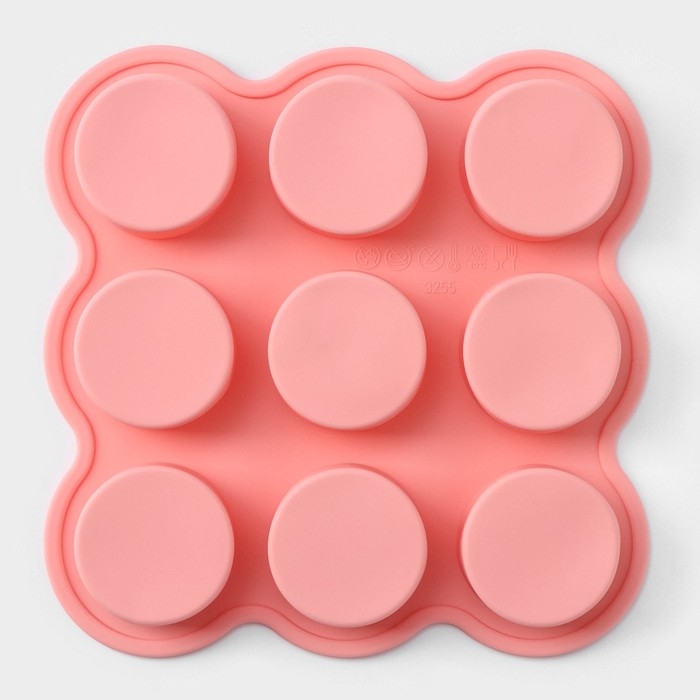 Форма для выпечки Доляна &laquo;Круг&raquo;, 15,5&times;15,5&times;2 см, 9 ячеек (d=3,8 см), цвет розовый