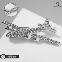 Брошь &laquo;Самолёт&raquo; парящий, цвет белый в серебре