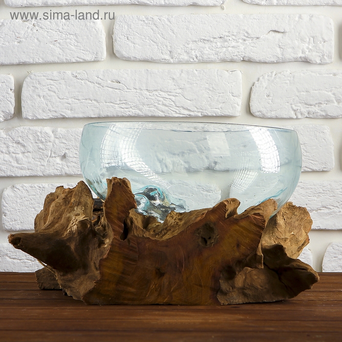 Вазон стекло на дереве "Забота" 20х25х25 см, МИКС