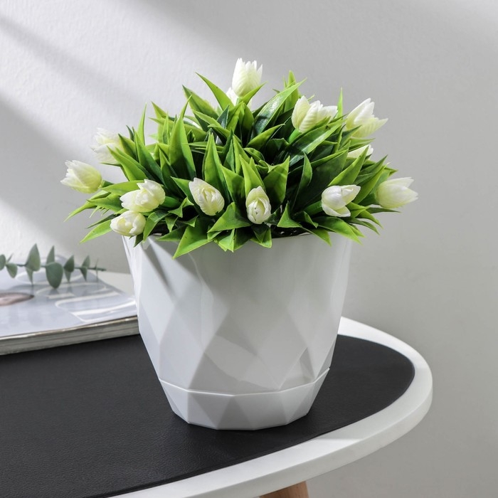 Горшок для цветов с поддоном Laurel, 1,3 л, d=14,5 см, h=12,5 см, пластиковый, белый Горшок для цветов с поддоном Laurel, 1,3 л, d=14,5 см, h=12,5 см, пластиковый, белый