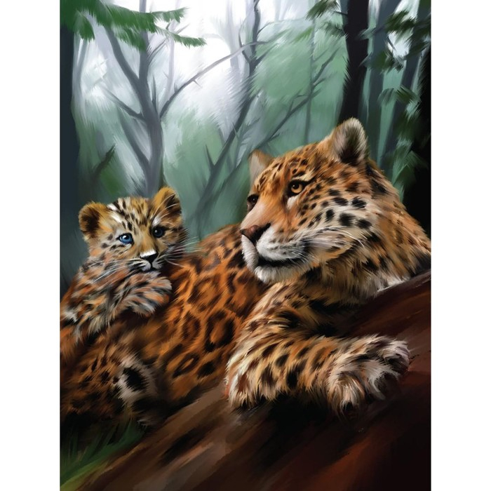 Алмазная мозаика с полным заполнением на подрамнике «Леопарды», 30 x 40 см Алмазная мозаика с полным заполнением на подрамнике «Леопарды», 30 x 40 см