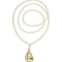 Портупея жемчужная с кулоном &laquo;Ракушка&raquo;, 129 см, белая в золоте